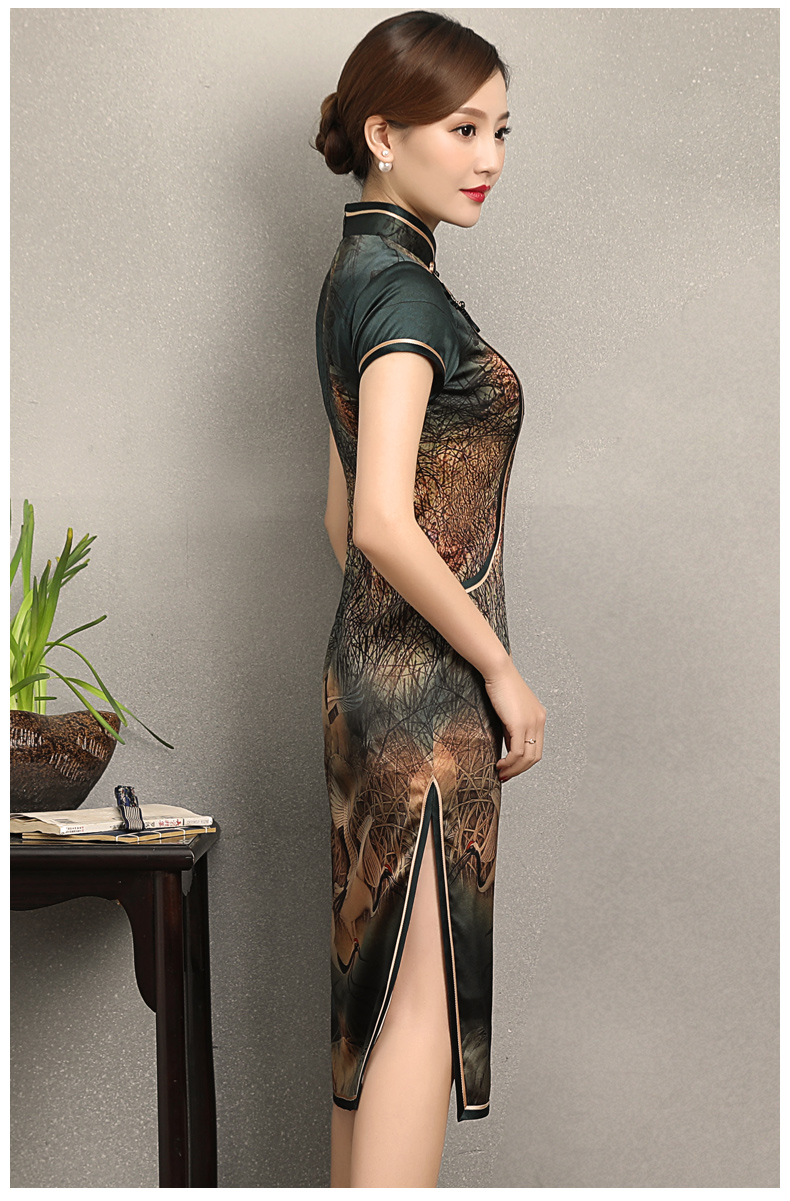 家佳樂文學仙鶴飛舞旗袍，優(yōu)雅古典修身旗袍裙