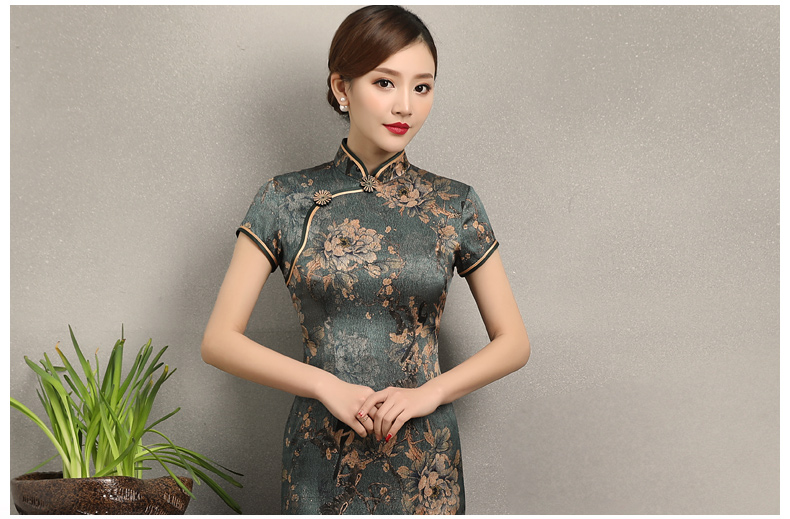 家佳樂(lè)文學(xué)花牡丹旗袍，復(fù)古典雅修身旗袍裙