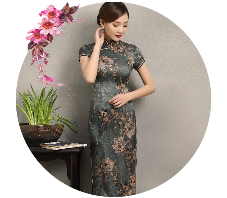 家佳樂(lè)文學(xué)花牡丹旗袍，復(fù)古典雅修身旗袍裙