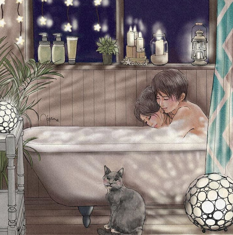 一組情侶情趣插畫，充滿誘惑的手繪插畫