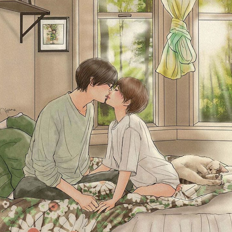 一組情侶情趣插畫，充滿誘惑的手繪插畫