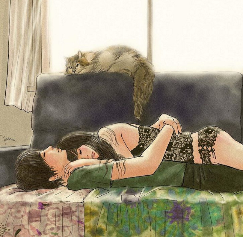 一組情侶情趣插畫，充滿誘惑的手繪插畫