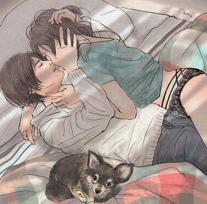 一組情侶情趣插畫，充滿誘惑的手繪插畫