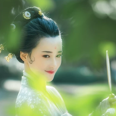 優(yōu)雅賞春帶團扇女生頭像，唯美古風(fēng)真人頭像