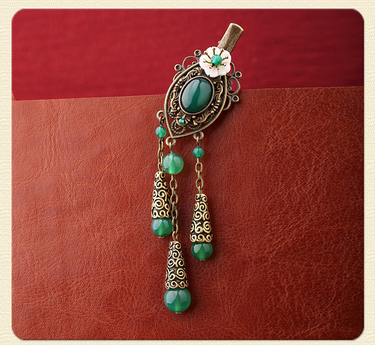 古風(fēng)古典流蘇發(fā)夾，翠綠民族風(fēng)頭飾