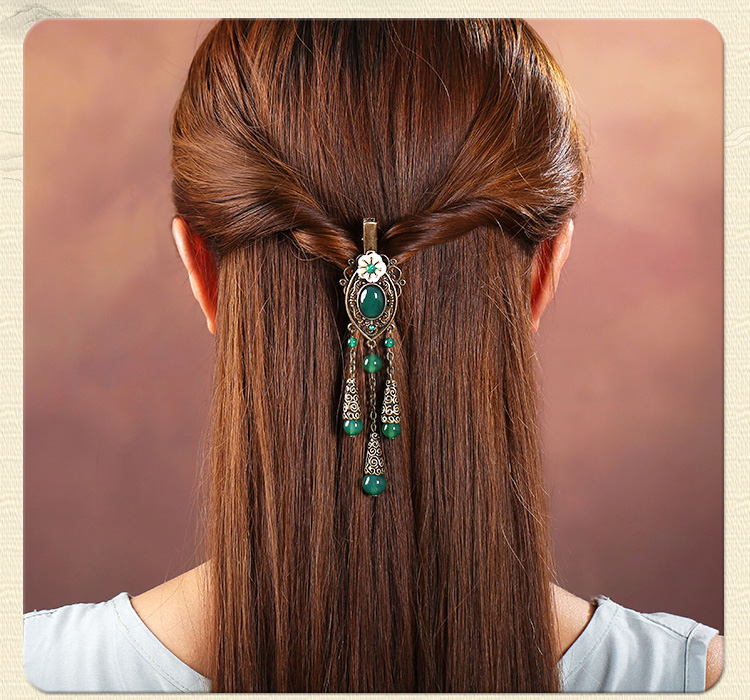 古風(fēng)古典流蘇發(fā)夾，翠綠民族風(fēng)頭飾