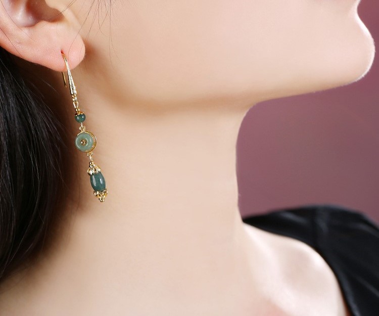 氣質(zhì)翡翠吊墜耳環(huán)，古風(fēng)古典首飾