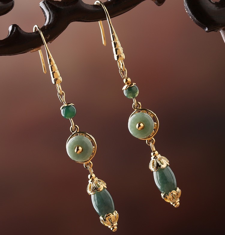氣質(zhì)翡翠吊墜耳環(huán)，古風(fēng)古典首飾