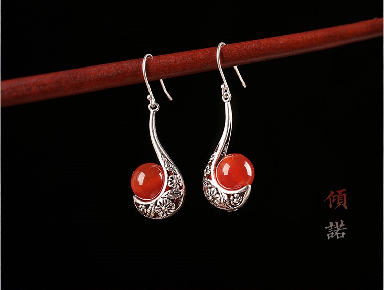 傾若典雅氣質(zhì)耳環(huán)，簡(jiǎn)約古風(fēng)紅色首飾