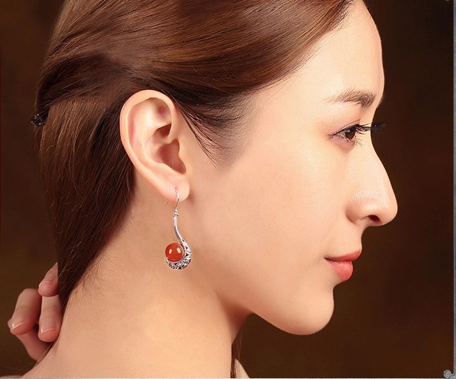 傾若典雅氣質(zhì)耳環(huán)，簡(jiǎn)約古風(fēng)紅色首飾