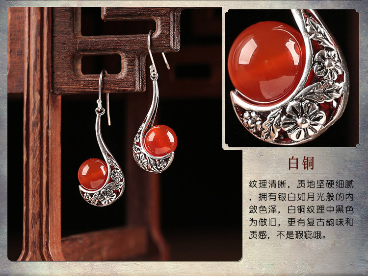 傾若典雅氣質(zhì)耳環(huán)，簡(jiǎn)約古風(fēng)紅色首飾