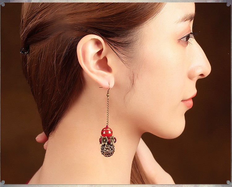 艷塵復(fù)古家佳樂文學(xué)氣質(zhì)耳環(huán)，古風(fēng)紅色琉璃首飾