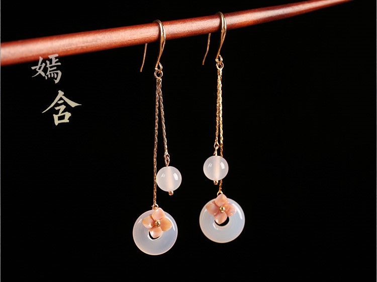 優(yōu)雅個(gè)性瑪瑙平安扣耳墜耳環(huán)，古風(fēng)長款耳環(huán)