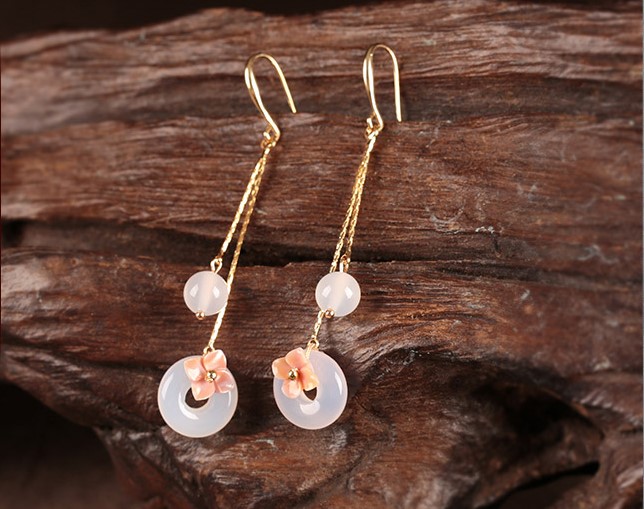 優(yōu)雅個(gè)性瑪瑙平安扣耳墜耳環(huán)，古風(fēng)長款耳環(huán)