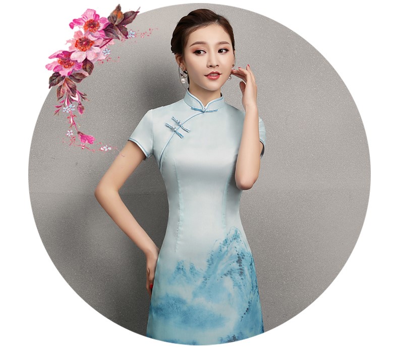 藍墨家佳樂文學旗袍，時尚中式旗袍裙