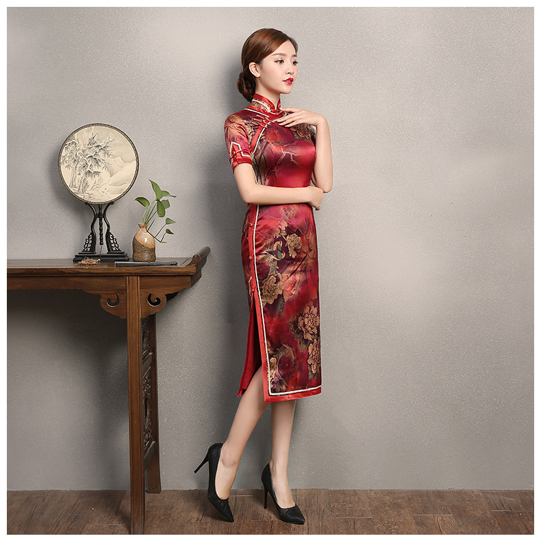 喜慶復古修身旗袍，時尚復古旗袍裙