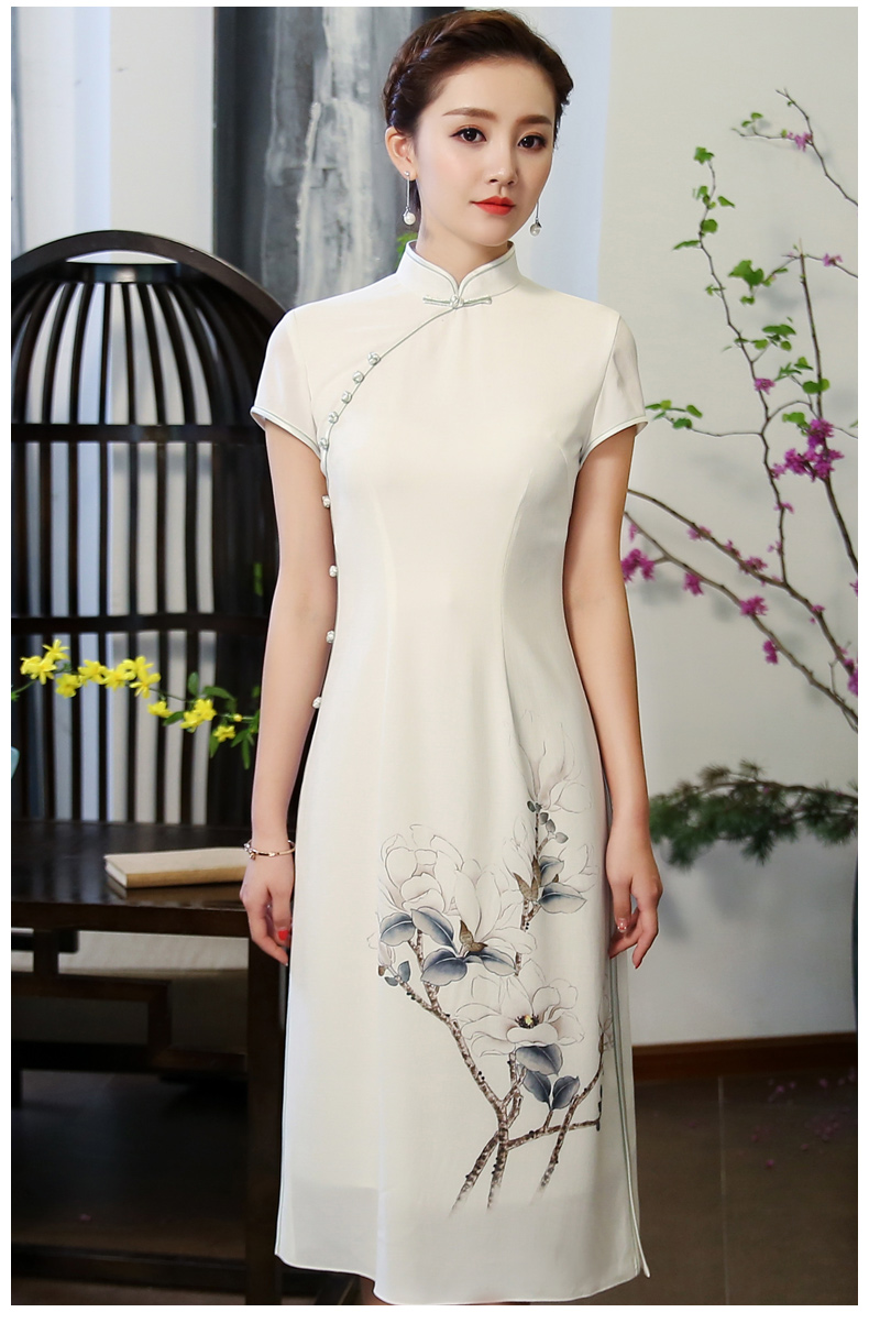 白玉嬌旗袍，復(fù)古素雅旗袍裙