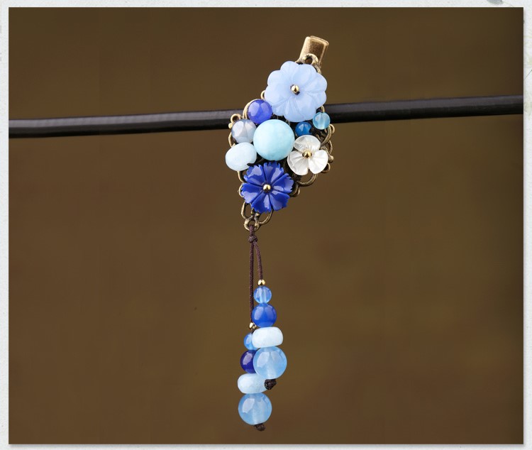 古風(fēng)藍(lán)色發(fā)夾，唯美優(yōu)雅頭飾