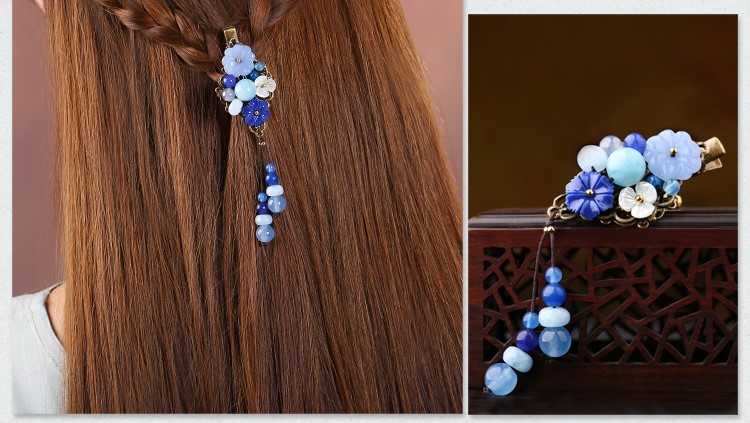 古風(fēng)藍(lán)色發(fā)夾，唯美優(yōu)雅頭飾