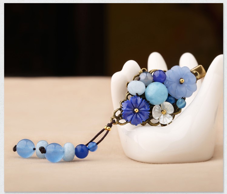 古風(fēng)藍(lán)色發(fā)夾，唯美優(yōu)雅頭飾