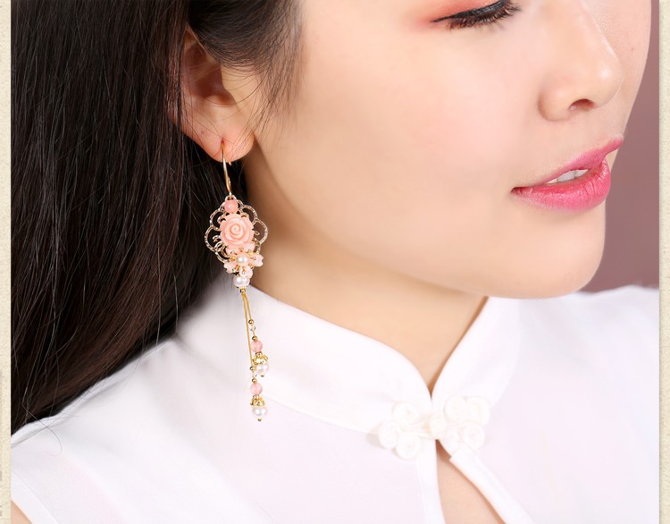 古風(fēng)唯美花朵耳墜耳環(huán)，氣質(zhì)超仙少女粉耳環(huán)