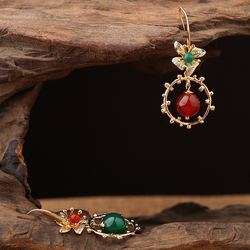 超仙不對稱吊墜耳環(huán)，復(fù)古瑪瑙耳墜耳環(huán)