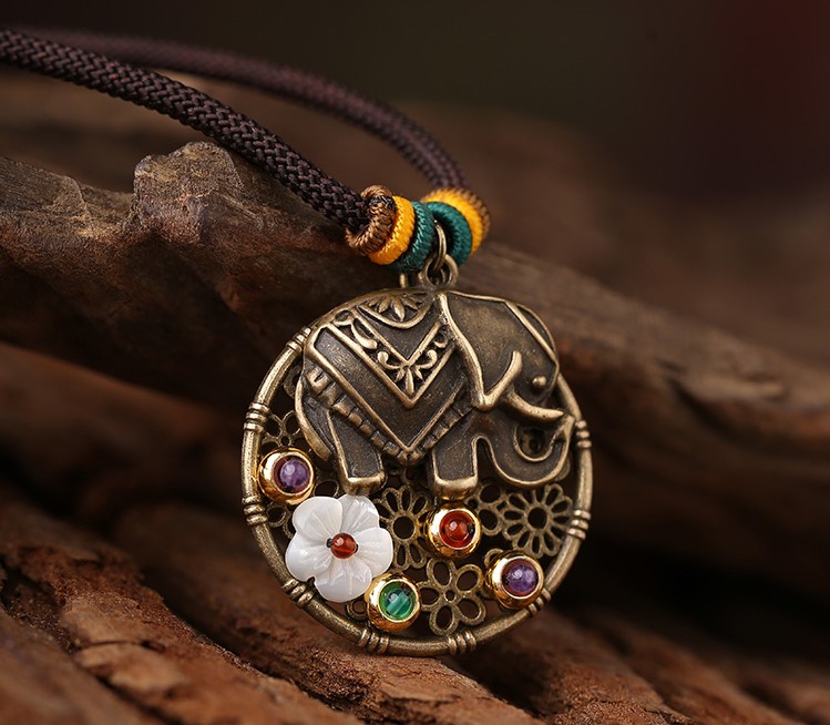 泰國象鎖骨鏈，復(fù)古森女項鏈首飾