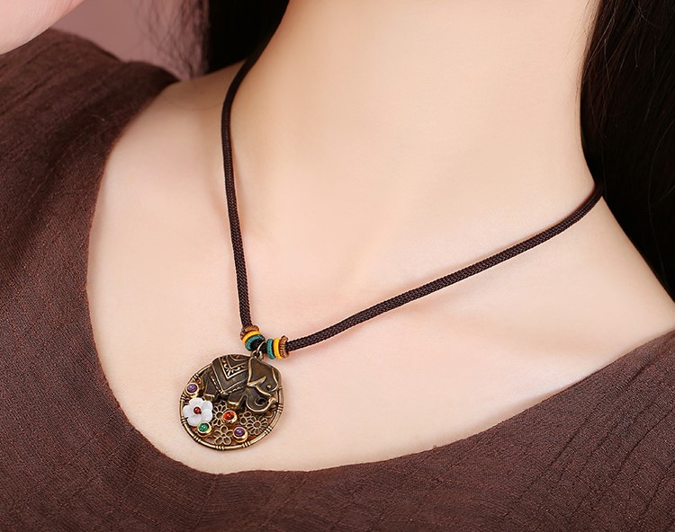 泰國象鎖骨鏈，復(fù)古森女項鏈首飾