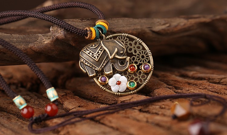 泰國象鎖骨鏈，復(fù)古森女項鏈首飾