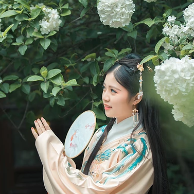 繡球花帶團(tuán)扇女生頭像，唯美古風(fēng)真人頭像