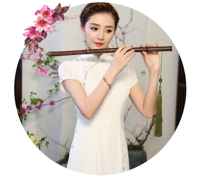 玉蘭花圖旗袍，素雅奧黛風(fēng)旗袍裙