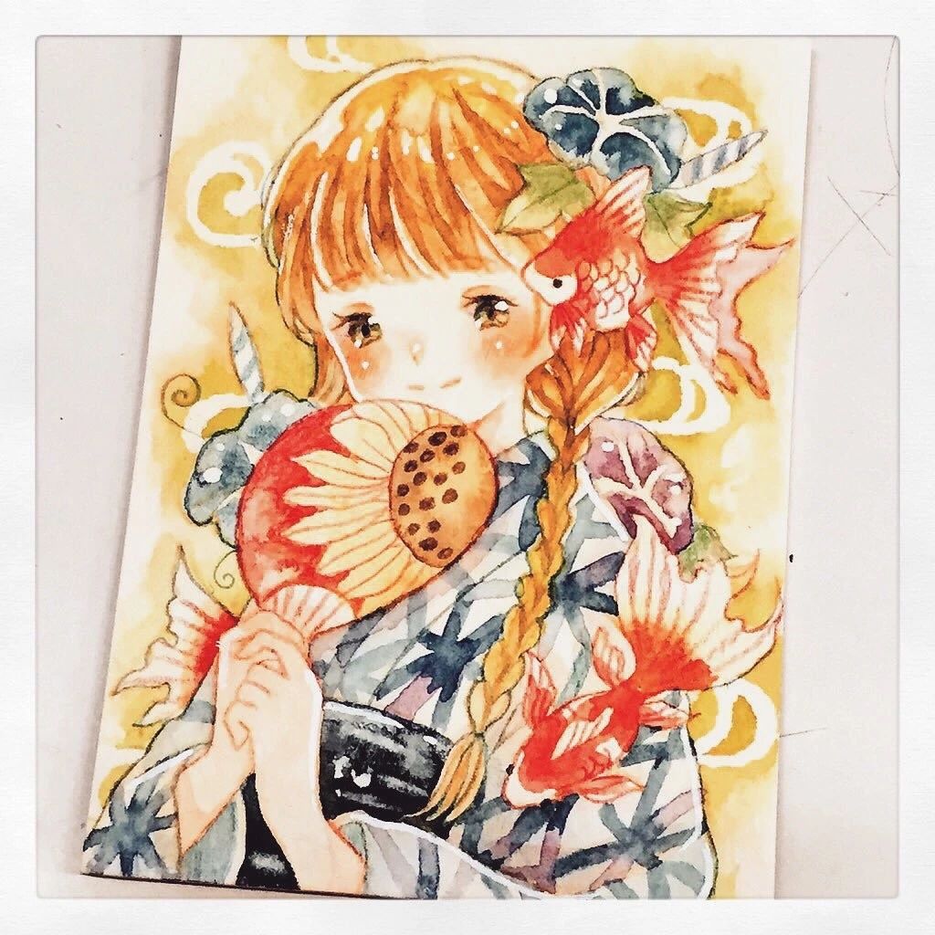 一組少女風(fēng)的日系水彩插畫：清新唯美萌妹紙