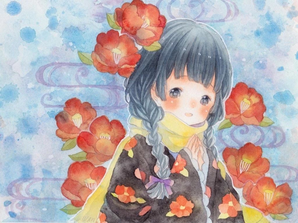 一組少女風(fēng)的日系水彩插畫：清新唯美萌妹紙