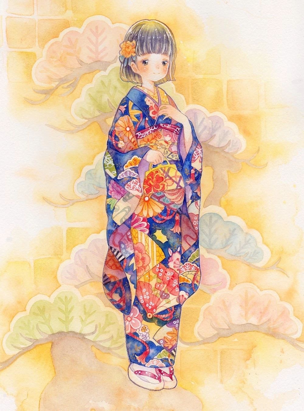 一組少女風(fēng)的日系水彩插畫：清新唯美萌妹紙