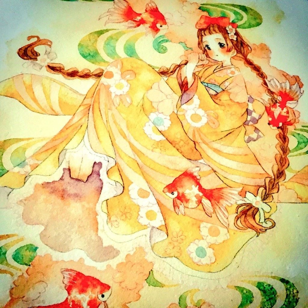 一組少女風(fēng)的日系水彩插畫：清新唯美萌妹紙