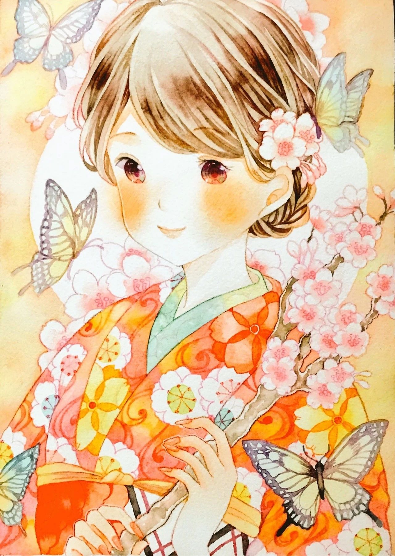 一組少女風(fēng)的日系水彩插畫：清新唯美萌妹紙