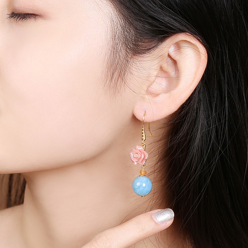 名媛氣質花朵耳環(huán)，清新古風粉藍雙色首飾