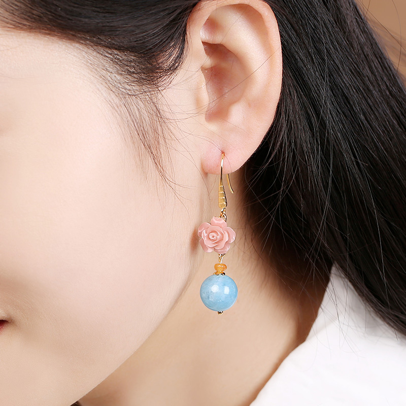 名媛氣質花朵耳環(huán)，清新古風粉藍雙色首飾