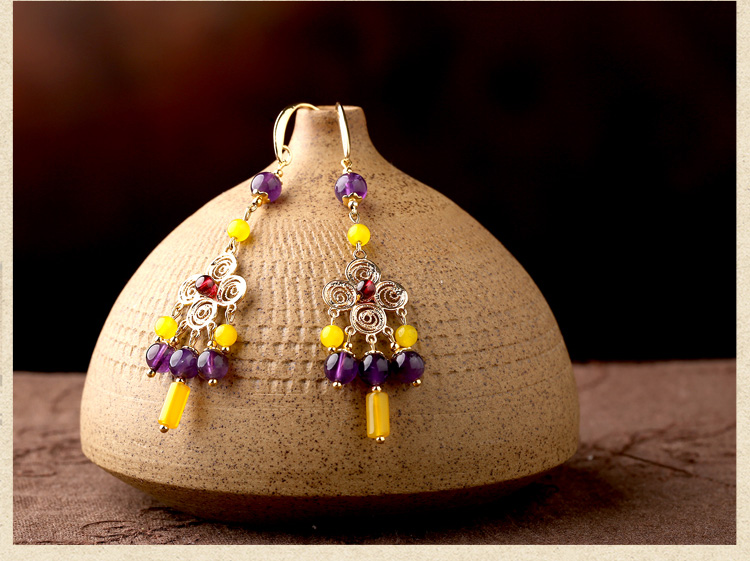 貴族之色耳環(huán)，紫水晶氣質(zhì)古風(fēng)耳飾首飾