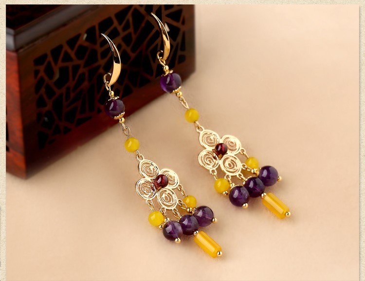 貴族之色耳環(huán)，紫水晶氣質(zhì)古風(fēng)耳飾首飾