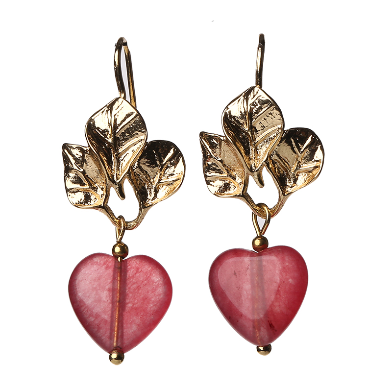 粉色心形吊墜耳環(huán)，溫暖古風耳飾首飾