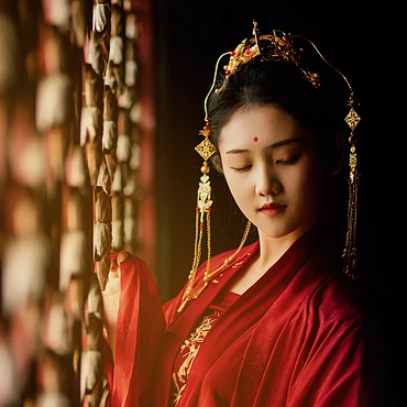 驚艷紅衣女生頭像，唯美古風(fēng)真人頭像