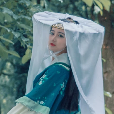 青衣帶斗笠女生頭像，唯美古風(fēng)真人頭像
