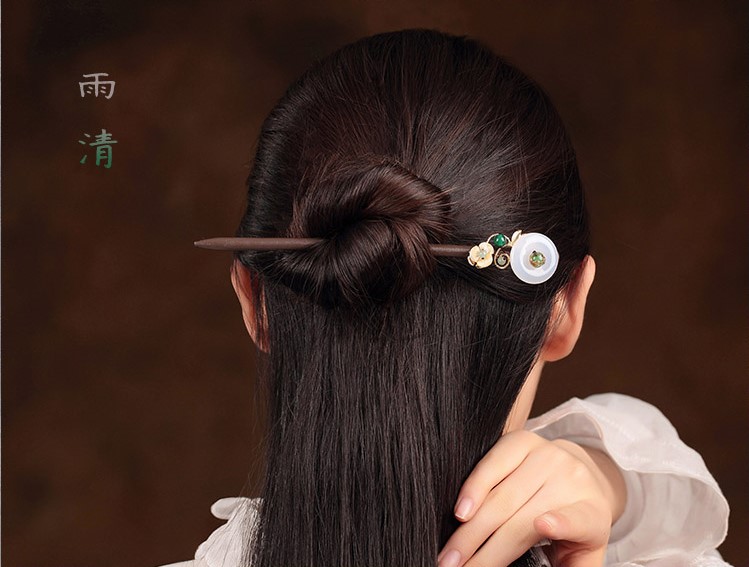 古風(fēng)簡(jiǎn)約簪子：雨清平安扣發(fā)簪頭飾