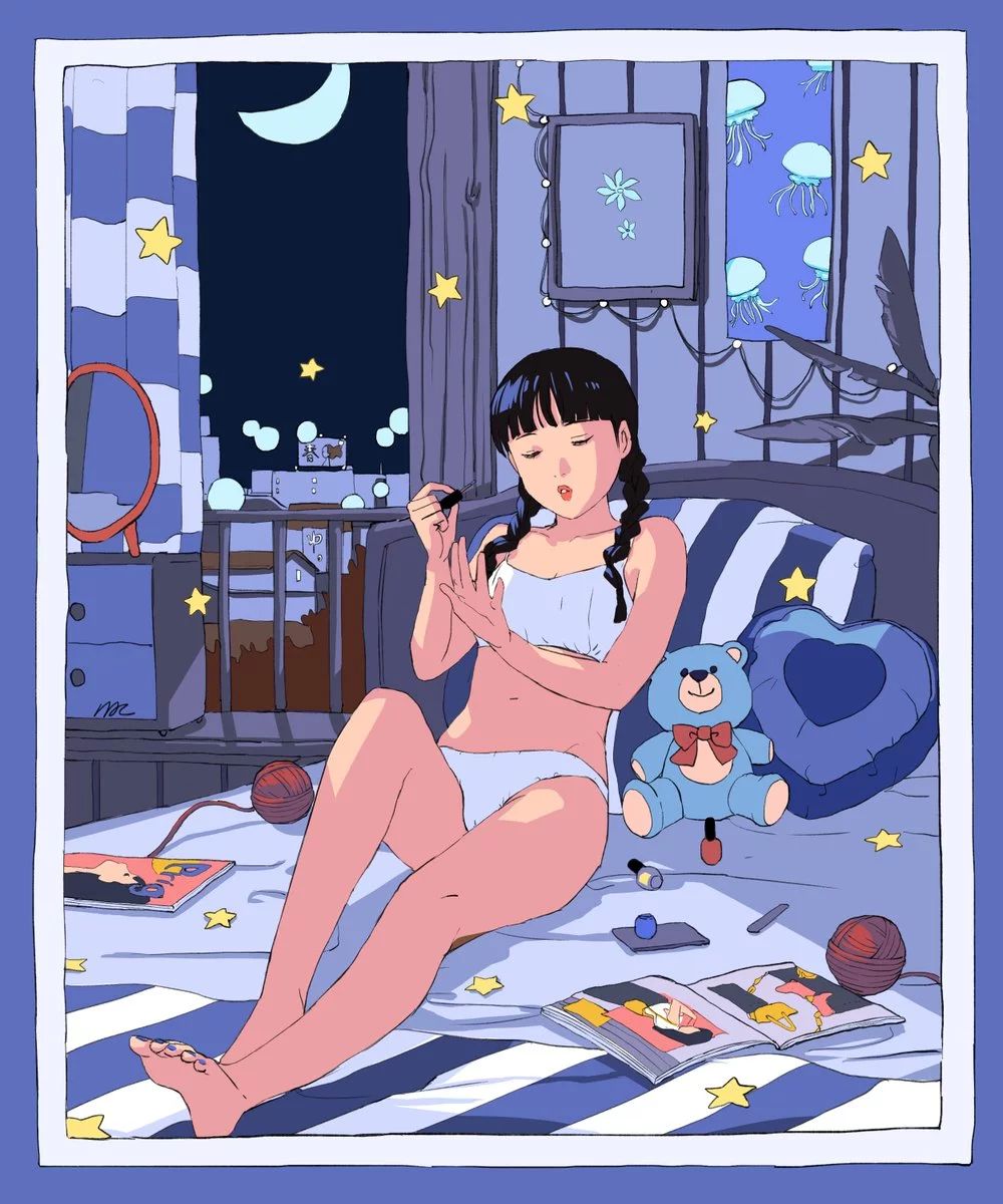 一組手繪少女風(fēng)格插畫(huà)，清新色彩插畫(huà)圖片