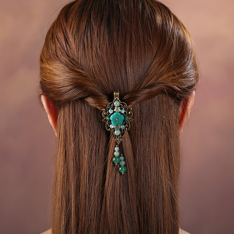 陌上花飛發(fā)夾，古風(fēng)碧綠頭飾