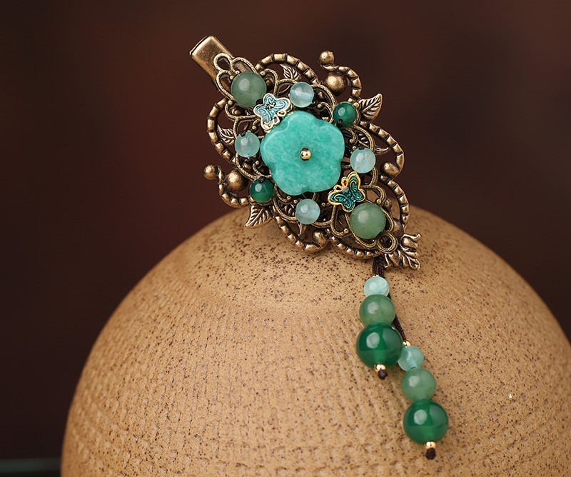 陌上花飛發(fā)夾，古風(fēng)碧綠頭飾