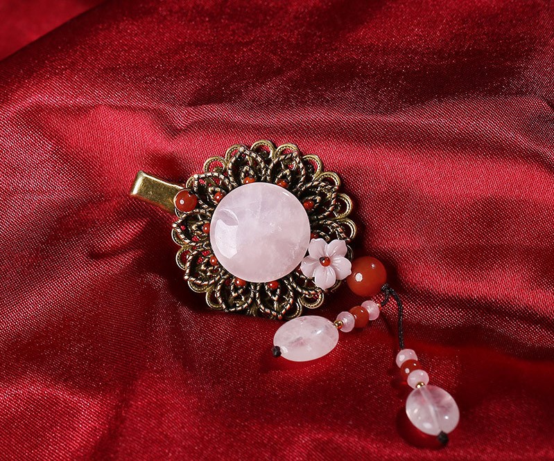 粉玉墜發(fā)飾，古風(fēng)風(fēng)情發(fā)夾頭飾