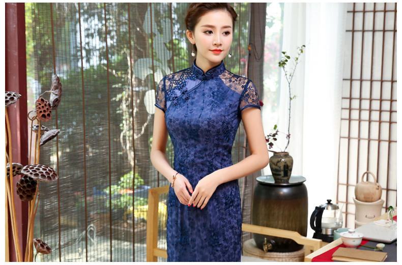 藍翠蕾絲旗袍，優(yōu)雅改良旗袍裙