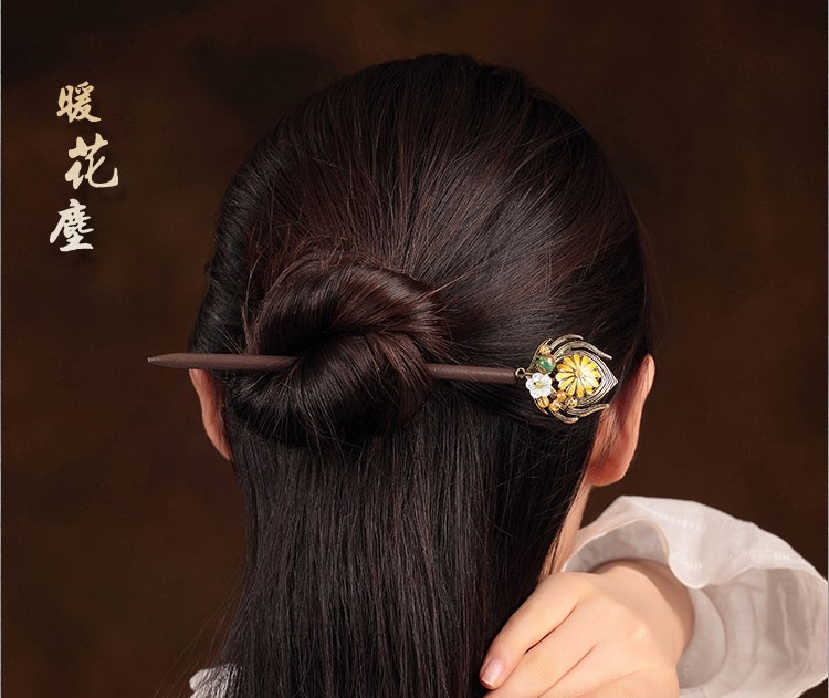 清新自然古風(fēng)發(fā)簪，明亮花朵簪子頭飾